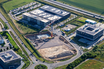 Aerial view of MTS Group in Rülzheim in the state Rhineland-Palatinate, Germany