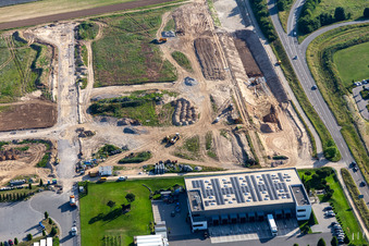Aerial view of Expansion of the northern commercial area in Rülzheim in the state Rhineland-Palatinate, Germany