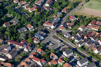 Oblique view of Mühlgasse railway crossing in Rheinzabern in the state Rhineland-Palatinate, Germany