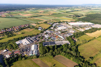 Horst industrial estate in the district Minderslachen in Kandel in the state Rhineland-Palatinate, Germany seen from above