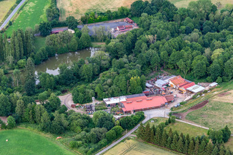 Aerial view of Tourist train and Muséotrain de Semur-en-Vallon, en Sarthe in Semur-en-Vallon in the state Sarthe, France