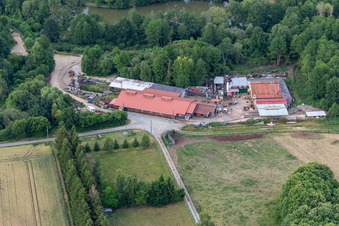 Aerial photograpy of Tourist train and Muséotrain de Semur-en-Vallon, en Sarthe in Semur-en-Vallon in the state Sarthe, France