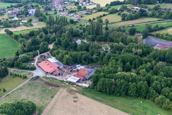 Tourist train and Muséotrain de Semur-en-Vallon, en Sarthe in Semur-en-Vallon in the state Sarthe, France from above
