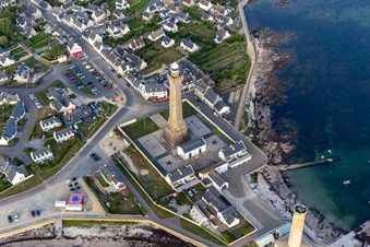 Aerial view of Eckmühl Lighthouse in Penmarch in the state Finistere, France