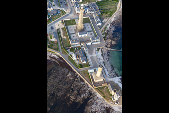 Phare d'Eckmühl and the Old Lighthouse of Penmarch in Penmarch in the state Finistere, France from above