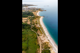 Aerial view of Skividen Beach in Treffiagat in the state Finistere, France