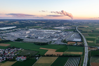 Aerial view of BMW Plant 2.40 in the district Höfen in Dingolfing in the state Bavaria, Germany