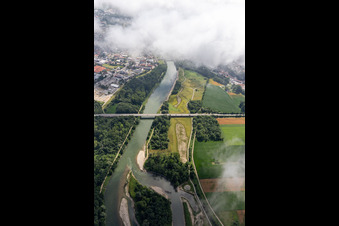 Aerial view of Bridges over the Isar in Landau an der Isar in the state Bavaria, Germany