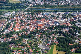 Aerial view of St. John Dingolfing in Dingolfing in the state Bavaria, Germany