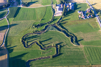 Aerial view of River loops of the Kollbach near Hainberg in the district Triefelden in Arnstorf in the state Bavaria, Germany