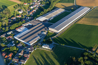 Aerial view of Eggerstorfer GmbH canning factory in Esterndorf in Roßbach in the state Bavaria, Germany