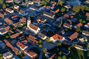 Aerial view of Parish Church of the Annunciation in Esterndorf in the district Esterndorf in Roßbach in the state Bavaria, Germany