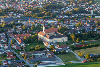 Aerial view of Asambasilika Altenmarkt in the district Altenmarkt in Osterhofen in the state Bavaria, Germany