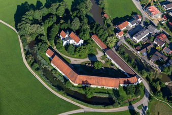 Aerial view of Lock in Aham in the state Bavaria, Germany