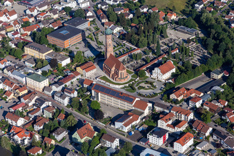 Aerial view of Parish Church of the Assumption of Mary in Vilsbiburg in the state Bavaria, Germany