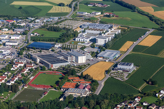 Aerial view of Industrial area Urbanstr in Vilsbiburg in the state Bavaria, Germany
