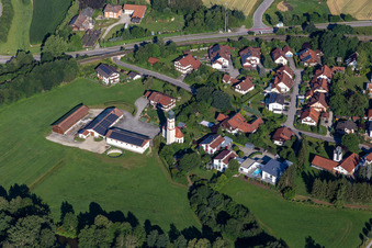 Aerial view of St. Nicholas in Vilsbiburg in the state Bavaria, Germany
