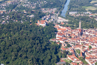 Aerial photograpy of Old Town Landshut in Landshut in the state Bavaria, Germany