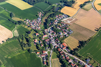 Village center with St. Stephen's Church in the district Weihenstephan in Hohenthann in the state Bavaria, Germany