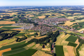 Aerial view of District Unterdörnbach in Ergoldsbach in the state Bavaria, Germany
