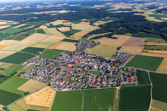 District Dornwang in Moosthenning in the state Bavaria, Germany from above