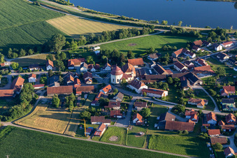 Aerial photograpy of Pilgrimage Church of the Holy Blood in Niederachdorf in the district Niederachdorf in Kirchroth in the state Bavaria, Germany