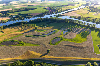 Aerial view of Polder on the Danube in the district Niederachdorf in Kirchroth in the state Bavaria, Germany