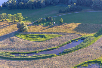Aerial photograpy of Polder on the Danube in the district Niederachdorf in Kirchroth in the state Bavaria, Germany