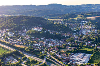 Aerial view of City view from the southeast in the district Hungersdorf in Wörth an der Donau in the state Bavaria, Germany