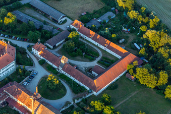 Castle Sünching in Sünching in the state Bavaria, Germany from above
