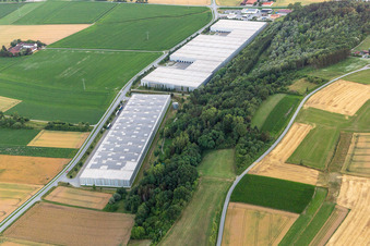 Aerial view of Logistics center on Dingolfinger Straße in the district Unterhollerau in Moosthenning in the state Bavaria, Germany