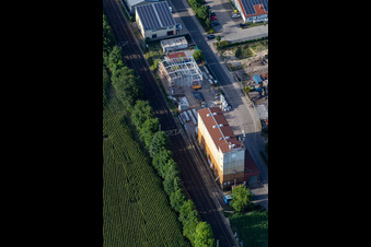 Aerial view of Raiffeisen Warenhandelsgesellschaft Südpfalz mbH in Rheinzabern in the state Rhineland-Palatinate, Germany