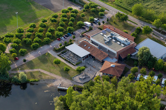 Aerial view of Müller's Restaurant in Leimersheim in the state Rhineland-Palatinate, Germany