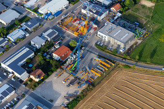 Aerial view of SCHWAB GmbH in the Liedolsheim industrial park SW in the district Liedolsheim in Dettenheim in the state Baden-Wuerttemberg, Germany