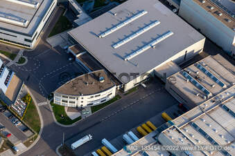 SEW-EURODRIVE GmbH & Co KG – Manufacturing plant and SCC Mechanics/Mechatronics in the district Graben in Graben-Neudorf in the state Baden-Wuerttemberg, Germany seen from a drone