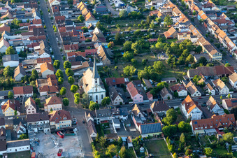 Aerial view of St. Peter in Huttenheim in the district Huttenheim in Philippsburg in the state Baden-Wuerttemberg, Germany