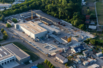 Aerial view of Schneider Precast Concrete Plant GmbH in the district Huttenheim in Philippsburg in the state Baden-Wuerttemberg, Germany