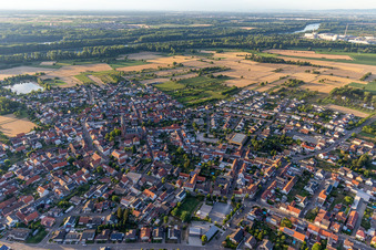District Rheinsheim in Philippsburg in the state Baden-Wuerttemberg, Germany from above