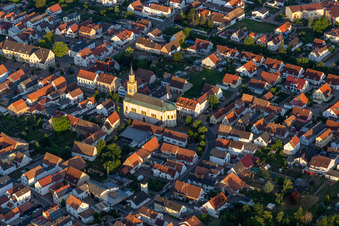 Aerial photograpy of St. Martinus in Lingenfeld in the state Rhineland-Palatinate, Germany