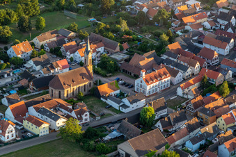 Aerial photograpy of Christ Church - Protestant Parish Lustadt in the district Niederlustadt in Lustadt in the state Rhineland-Palatinate, Germany