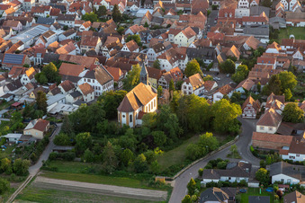 Aerial photograpy of St. Bartholomew in Zeiskam in the state Rhineland-Palatinate, Germany
