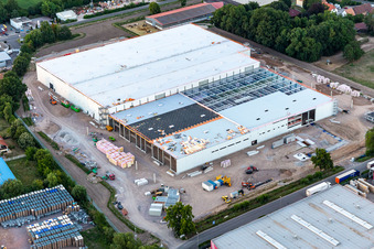 Oblique view of Expansion of the new Hornbach central warehouse in the district Dreihof in Essingen in the state Rhineland-Palatinate, Germany