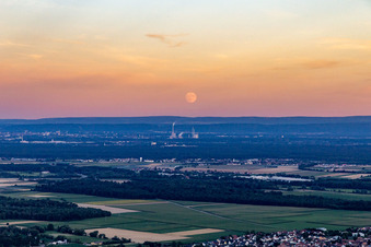 Moonrise over the Bienwald in Rohrbach in the state Rhineland-Palatinate, Germany