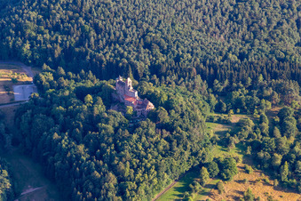Berwartstein Castle in Erlenbach bei Dahn in the state Rhineland-Palatinate, Germany seen from above