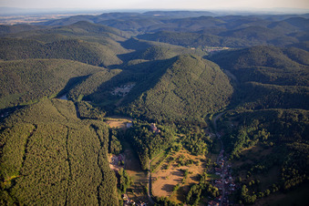 Berwartstein Castle in Erlenbach bei Dahn in the state Rhineland-Palatinate, Germany from the plane