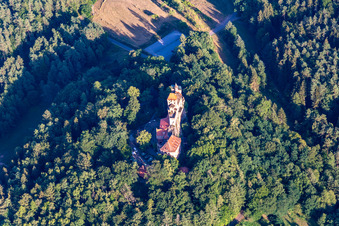 Berwartstein Castle in Erlenbach bei Dahn in the state Rhineland-Palatinate, Germany viewn from the air