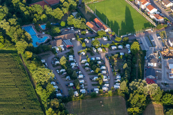 Aerial view of Camping in the Klingbachtal in the district Ingenheim in Billigheim-Ingenheim in the state Rhineland-Palatinate, Germany