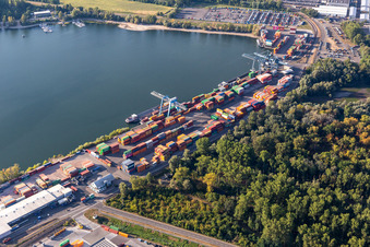 Contargo Wörth-Karlsruhe GmbH in the container port in the district Maximiliansau in Wörth am Rhein in the state Rhineland-Palatinate, Germany