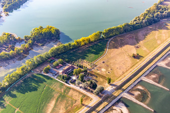 Aerial view of District Knielingen in Karlsruhe in the state Baden-Wuerttemberg, Germany