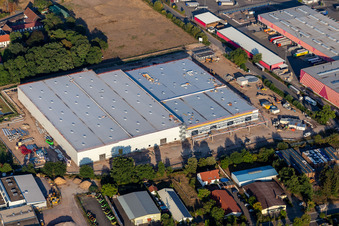 Aerial view of New building at the Hornbach Logistics Center Essingen in the district Dreihof in Essingen in the state Rhineland-Palatinate, Germany